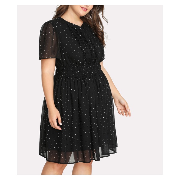 Black White Polka Dot Short Sleeve Dress - Picture 4 of 4